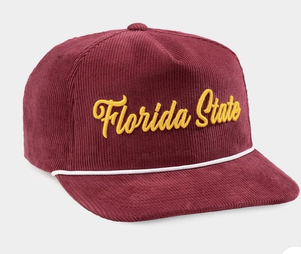 Florida State Retro Script Bleacher Corduroy Hat NEW Adjustable Rope Cap